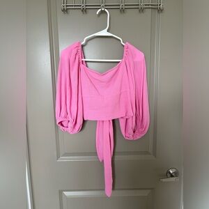 Free People Pink Bow Tie Shirt